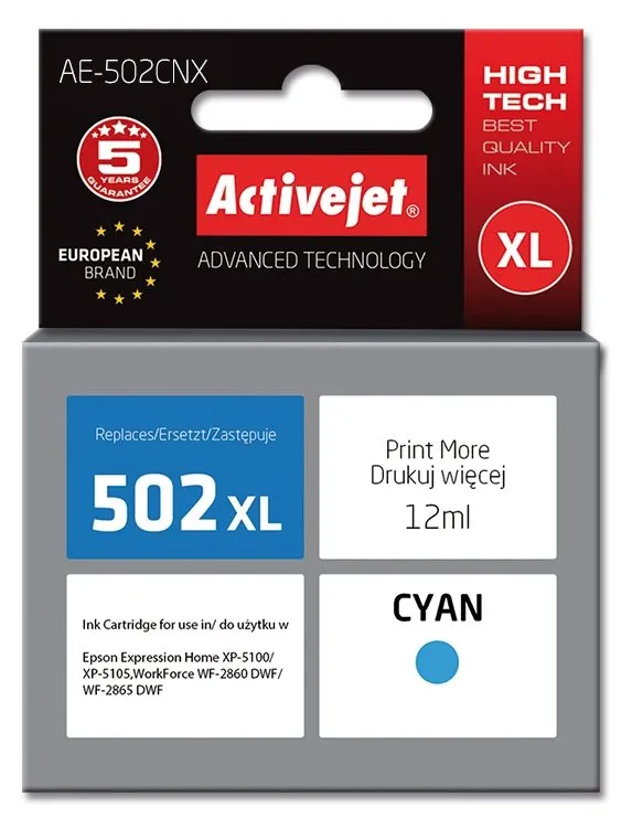 Tusz ActiveJet AE-502CNX (zamiennik 502XL) Błękitny 12 ml