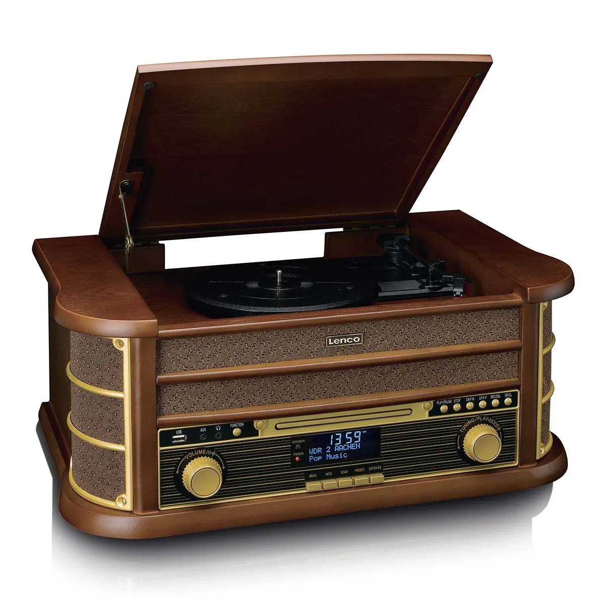 Gramofon Lenco TCD-3571MY Półautomatyczny Napęd paskowy Przedwzmacniacz Bluetooth Brązowy