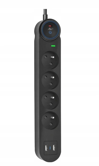 Listwa ART FU815 2x USB-A USB-C 4 gniazda 3m Czarny