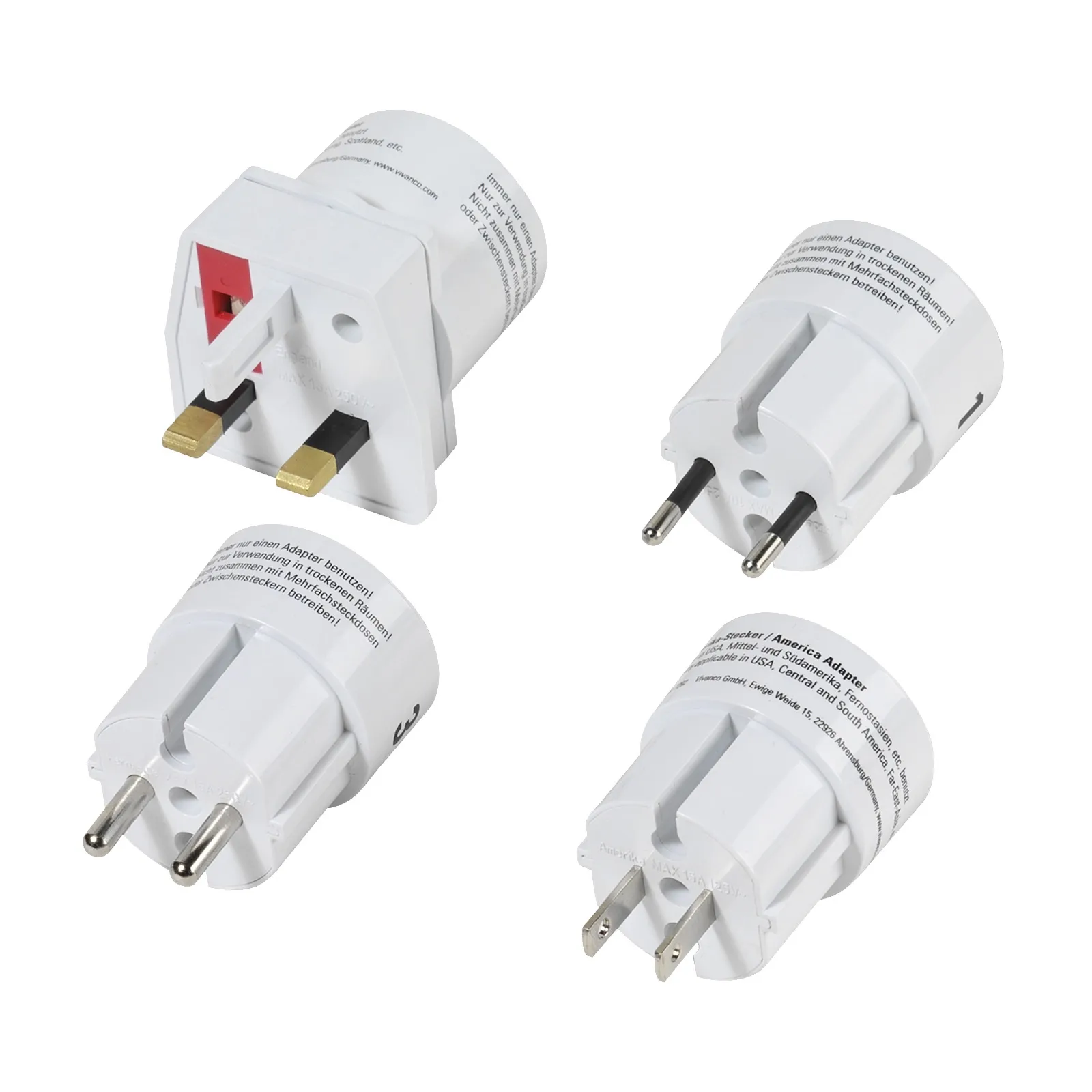 Adapter podróżny Vivanco Zestaw Gniazdo USA EU na UK USA Europa Południowa Biały