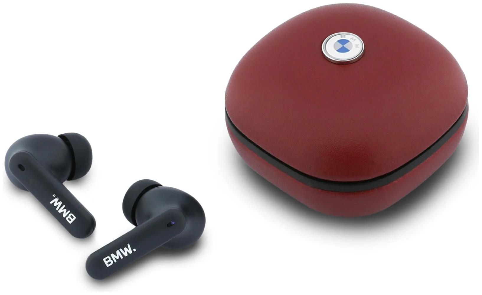 Słuchawki bezprzewodowe BMW Leather Metal Logo ANC Dokanałowe Bluetooth 5.4 Czerwony