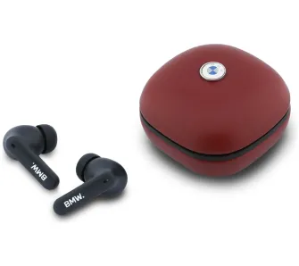 Słuchawki bezprzewodowe BMW Leather Metal Logo ANC Dokanałowe Bluetooth 5.4 Czerwony