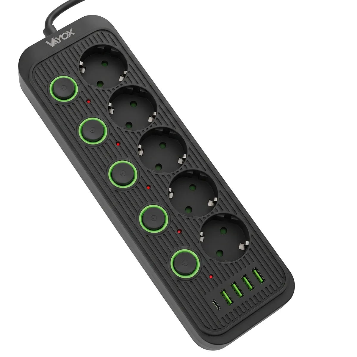 Listwa Vayox VA0473B-5 4x USB-A 1x USB-C 5 gniazd 5m Czarny