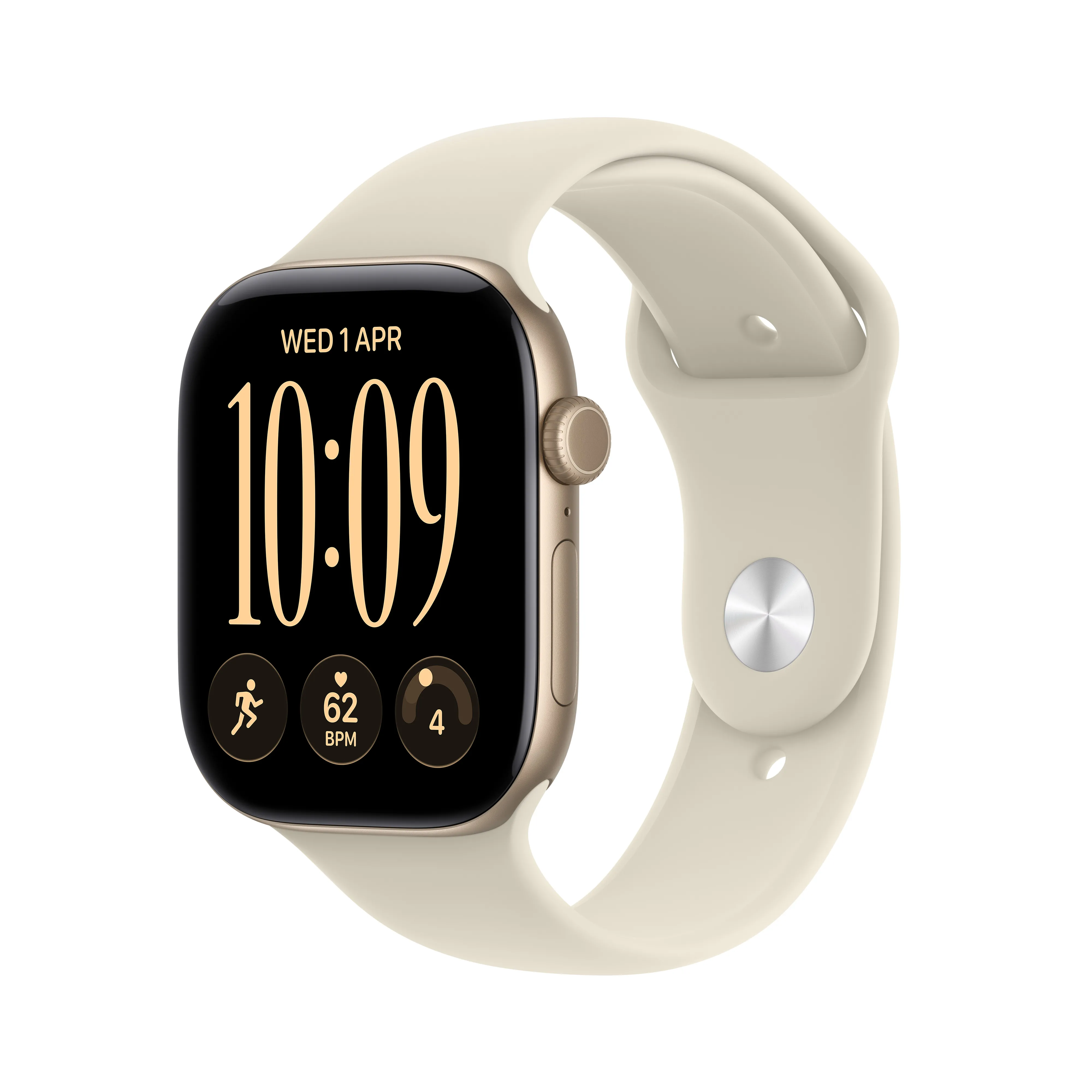 Smartwatch Apple Watch Series 12 GPS Koperta 46 mm z aluminium w kolorze jasnego złota Pasek sportowy w kolorze piasku - S/M