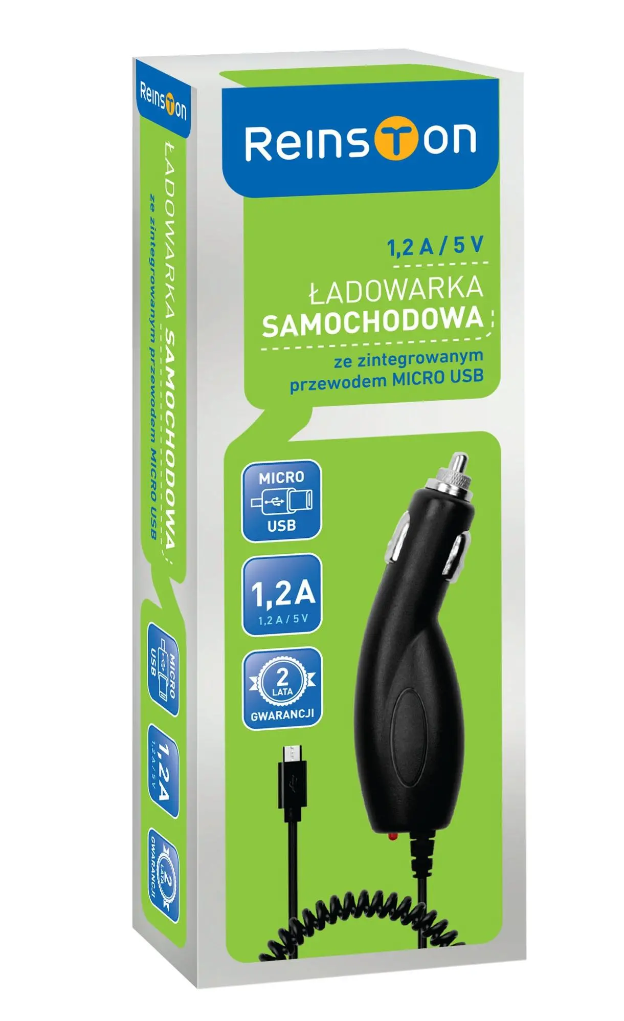 Ładowarka samochodowa Reinston ELSA01 kabel microUSB Czarny