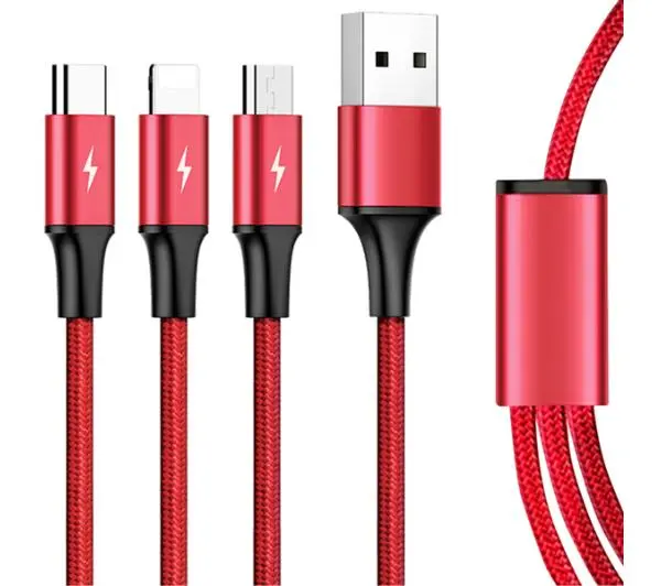 Unitek 3w1 USB do USB typ C microUSB Lightning 1,2m Czerwony