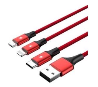 Kabel Unitek 3w1 USB do USB typ C microUSB Lightning 1,2m Czerwony