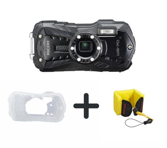 aparat cyfrowy Ricoh WG-70 Kit (czarny) + etui i pasek pływający