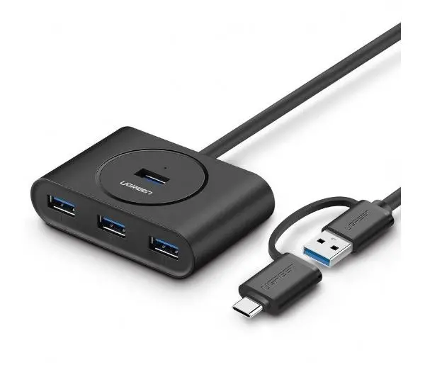 UGREEN HUB USB 3.0 + USB-C 3.1 4-portowy OTG 	CR113 czarny