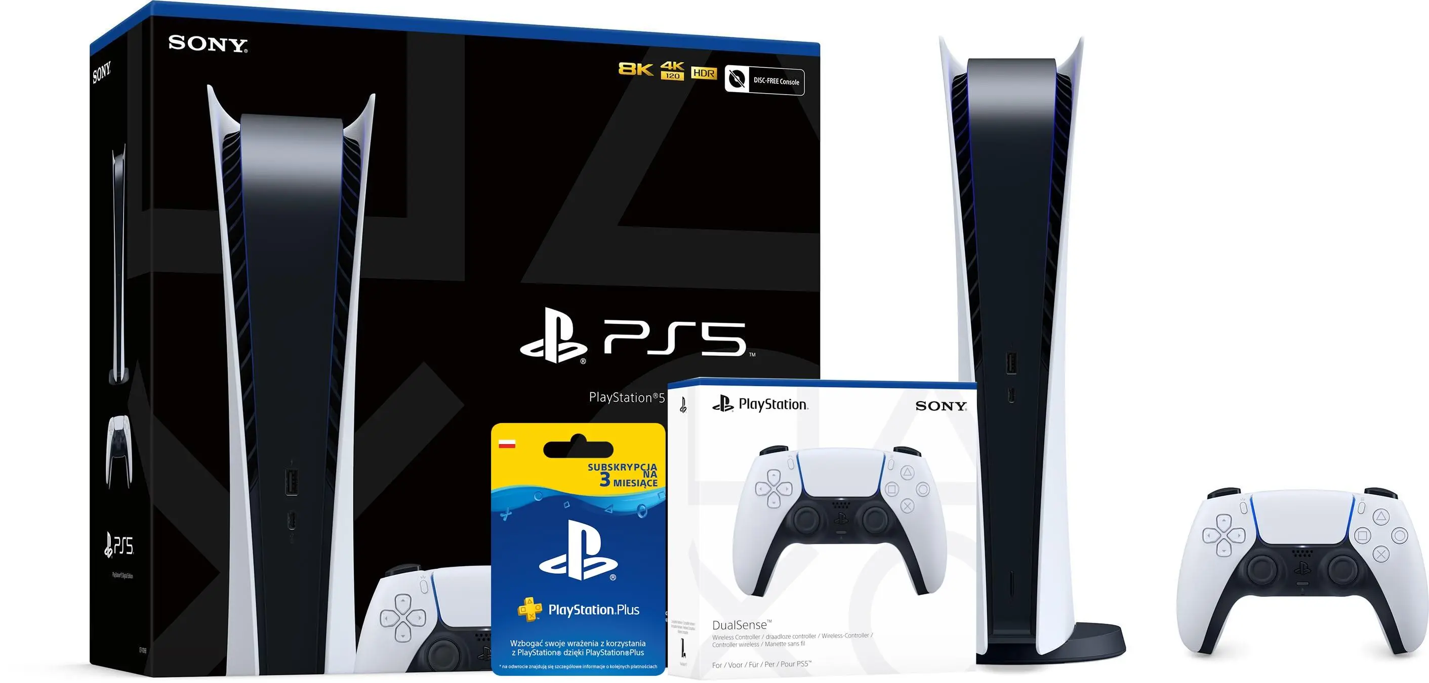Konsola Sony PlayStation 5 Digital (PS5) + Subskrypcja PlayStation Plus 3 m-ce + Dodatkowy Pad