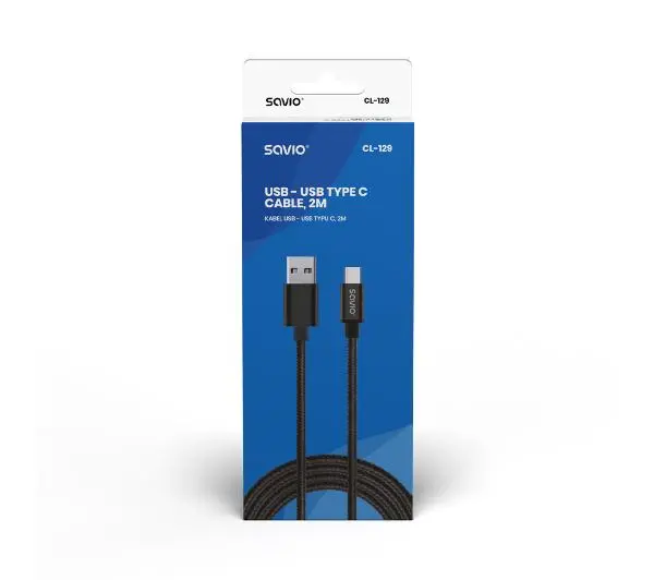 Savio CL-129 USB – USB typ C 2m Czarny