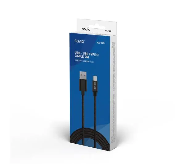 Savio CL-129 USB – USB typ C 2m Czarny