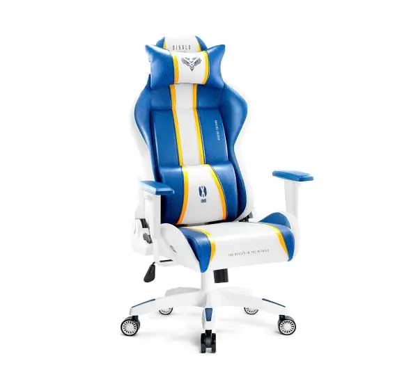 Diablo Chairs X-One 2.0 Normal Size Gamingowy do 136kg Skóra ECO Tkanina Biało-niebieski - Kup na Raty - RRSO 0%