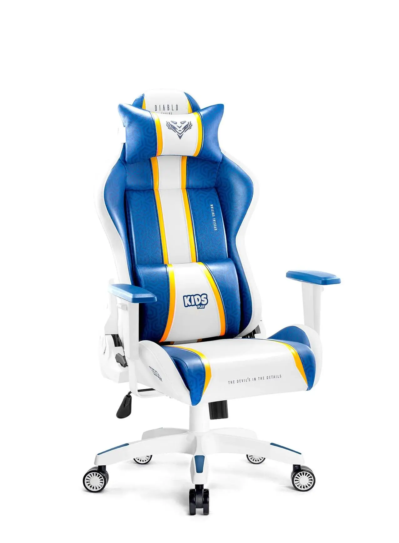 Fotel Diablo Chairs X-One 2.0 Kids Size Dla dzieci do 160kg Skóra ECO Tkanina Biało-niebieski