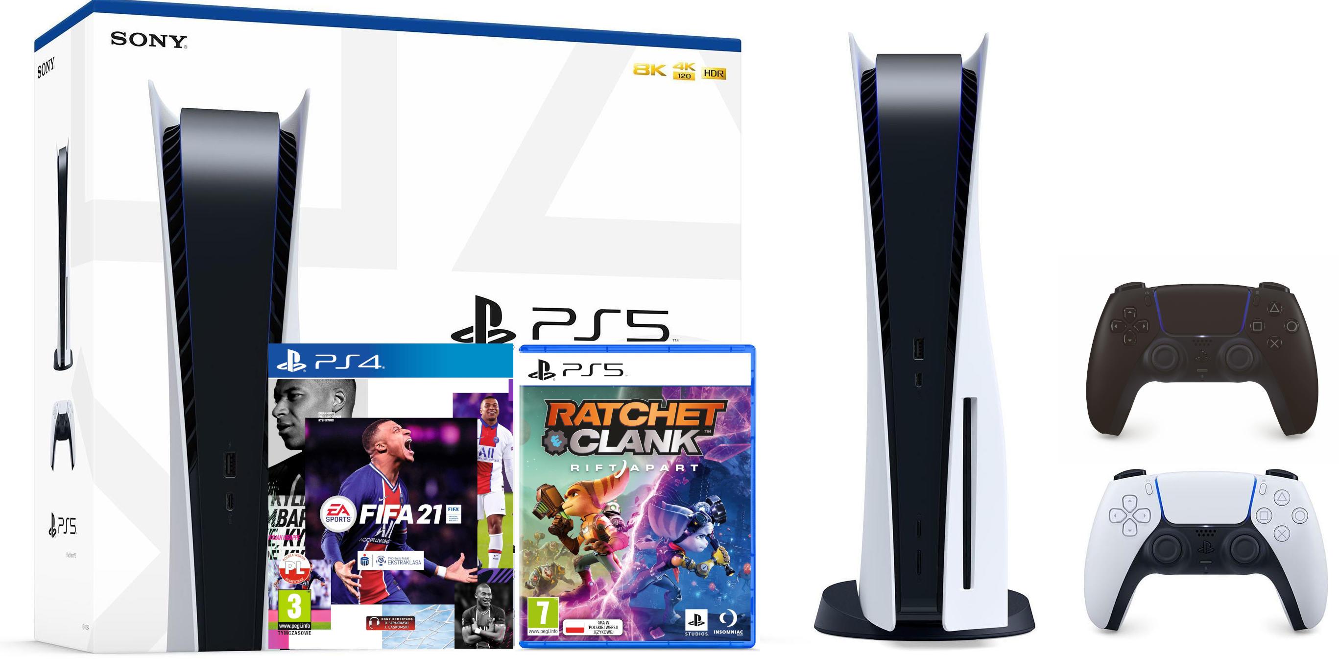 Konsola Sony PlayStation 5 (PS5) + FIFA 21 + Ratchet & Clank: Rift Apart+ dodatkowy pad (czarny)