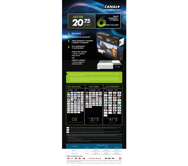 nc+ telewizja na kartę (pakiet Komfort+ z kanałami FILMBOX 6 m-cy) - dekoder odnowiony WIFIBOX+ SAGEMCOM DSIW74