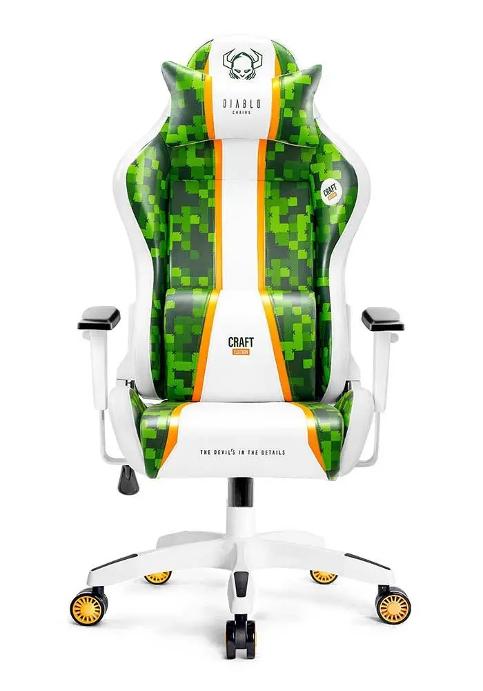 Fotel Diablo Chairs X-One 2.0 Craft King Size Gamingowy do 180kg Skóra ECO Tkanina Biało-zielony