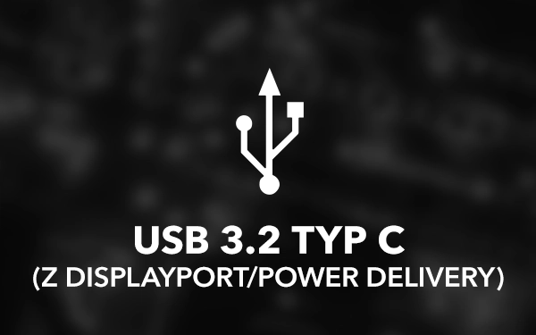 Значок роз'єму USB 3.2 (універсальна послідовна шина) типу C з підтримкою DisplayPort та Power Delivery для передачі даних, відео та живлення