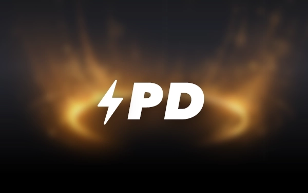 Ikona technologii szybkiego ładowania Power Delivery (PD) przedstawiona na tle złotej poświaty