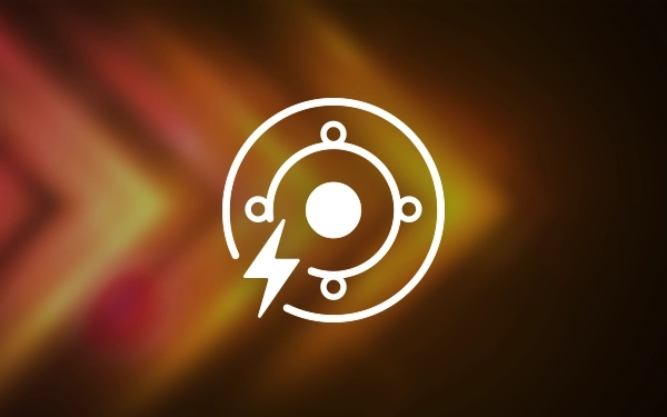 Значок двигуна із символом блискавки, що представляє електричний привід скутера, на розмитому помаранчевому фоні