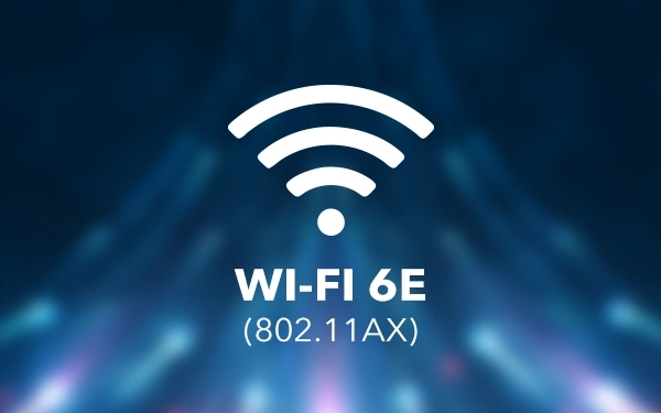 Піктограма бездротової мережі з текстом Wi-Fi 6E (802.11ax), що вказує на бездротовий стандарт 6 ГГц