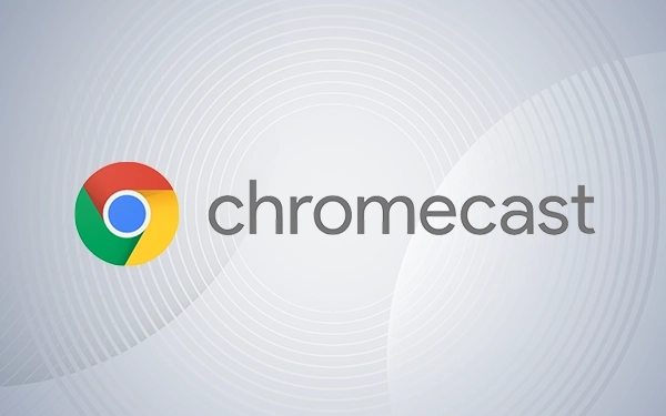 Логотип Chromecast з кольоровим символом Google на сірому фоні з концентричними колами
