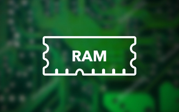 Значок оперативної пам'яті (RAM) на зеленому тлі, що символізує оперативну пам'ять комп'ютера