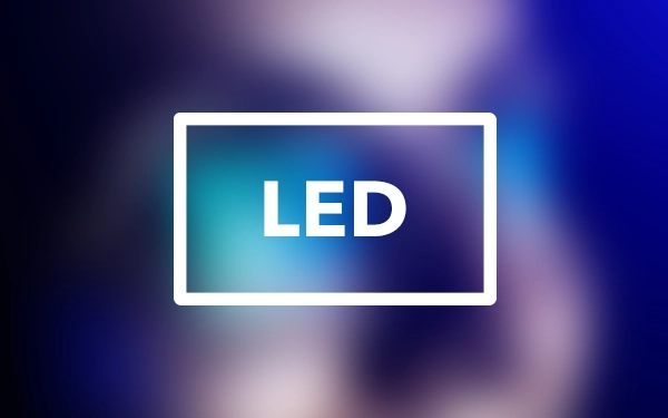 Значок экрана телевизора со словом LED (светодиод) на сине-фиолетовом фоне.