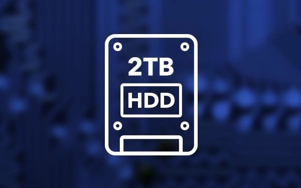 Значок зовнішнього жорсткого диска (HDD) ємністю 2 ТБ на синьому технічному фоні.