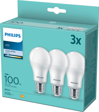 Philips LED Żarówka E27 13 W (100 W), chłodna biel, 3 szt