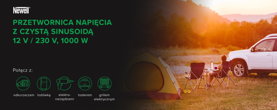 Przetwornica napięcia Newell z czystą sinusoidą - 12 V / 230 V, 1000 W