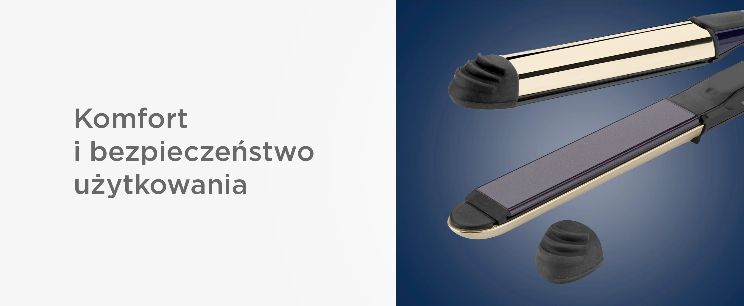 Płytki prostownicy BaByliss ST484 z silikonowymi nakładkami oraz napis „Komfort i bezpieczeństwo użytkowania”