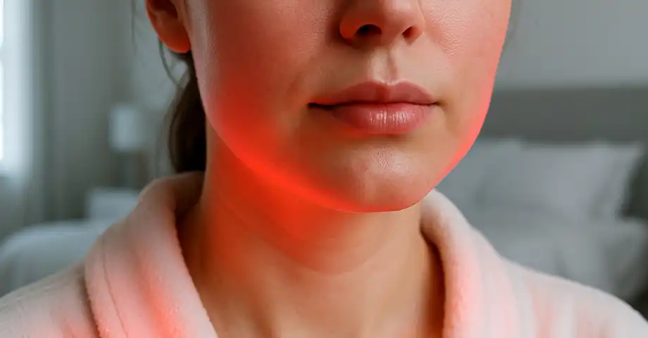 Крупний план підборіддя жінки під час терапії червоним світлом