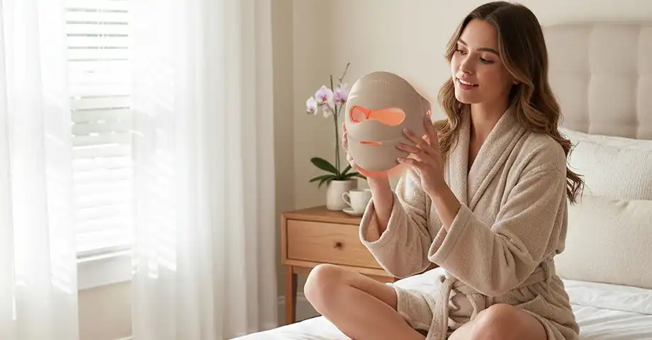 Усміхнена жінка тримає в руках маску Beautifly