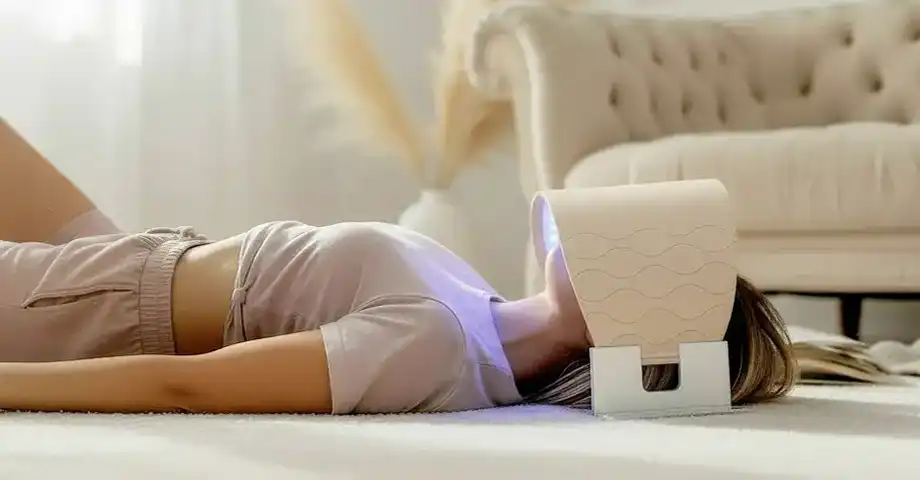 Жінка використовує панель синього світла Beautifly.