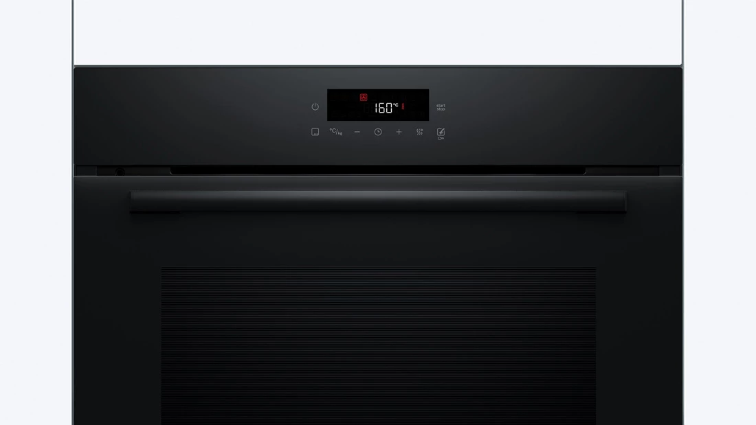 Чорна фронтальна панель духовки з видимим світлодіодним дисплеєм TouchControl