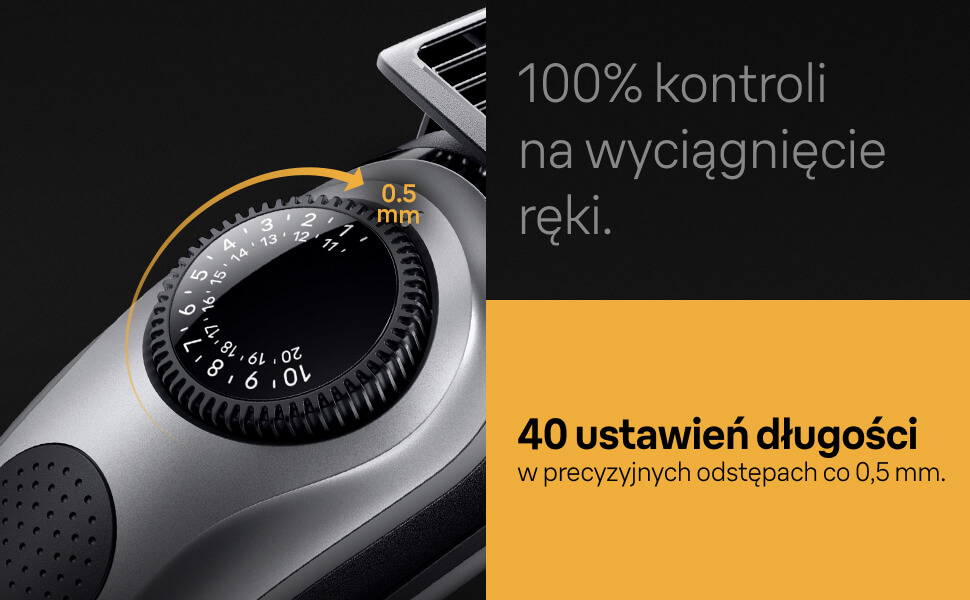 100% kontroli na wyciągnięcie ręki. 40 ustawień długości w precyzyjnych odstępach co 0,5 mm.