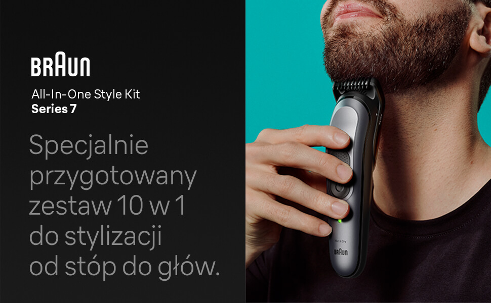 Braun All-In-One Style Kit Series 7. Specjalnie przygotowany zestaw 10 w 1 do stylizacji od stóp do głów.