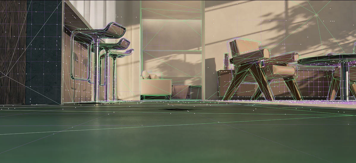 Вигляд кімнати з виділеними об'єктами, коли пристрій сканує кімнату та виявляє бруд за допомогою технології штучного інтелекту.