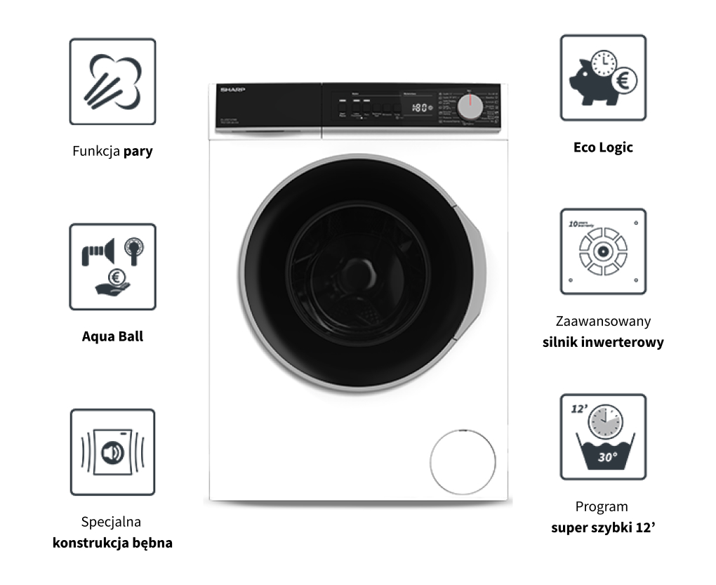 Sharp Washing Machine ES-SFB712YWB-PL