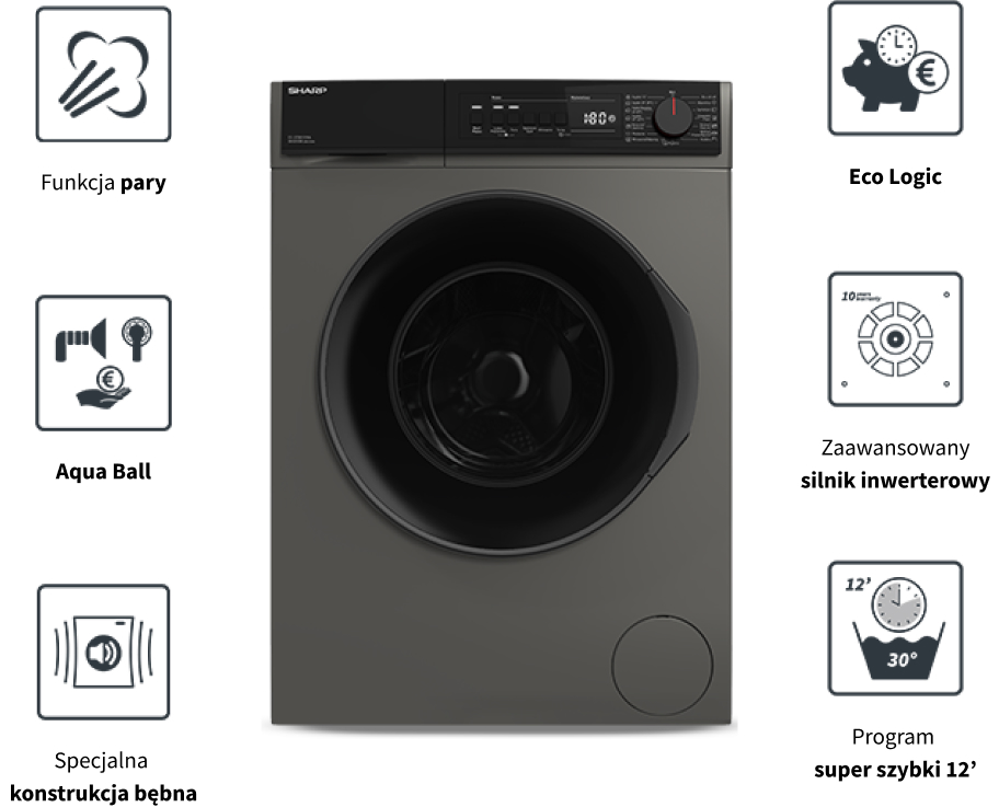 Sharp Washing Machine ES-SFB812YAA-PL