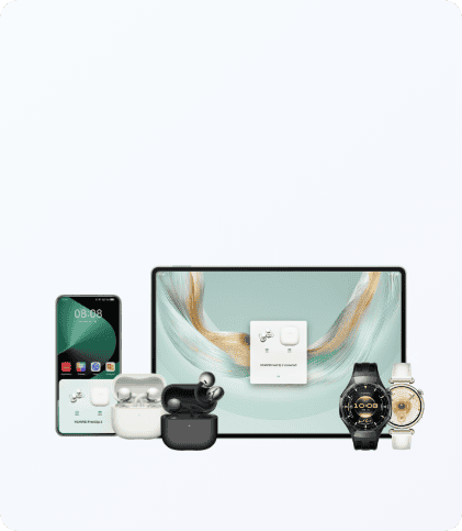 Навушники FreeClip 2 у біло-чорних зарядних футлярах. На задньому плані — смарт-годинники, смартфони та екрани планшетів.