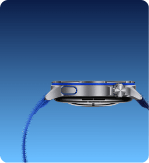 Бічний край титанового корпусу годинника HUAWEI Watch GT Runner 2 з синіми деталями