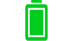 Вертикальна піктограма батареї зеленого кольору. Поруч із нею числові індикатори.