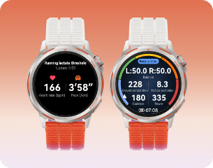 Два годинники HUAWEI Watch GT Runner 2 з додатками, що відображають числові параметри на екранах