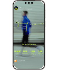 На екрані смартфона відображається фотографія бігуна та лінія маршруту на ній.