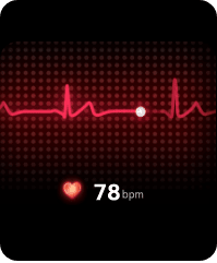 Екран програми, що відображає характерну лінію ЕКГ та значок серця з числовим значенням