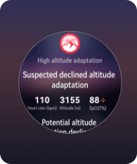 На екрані програми з іконкою гори відображається текстове повідомлення та числові дані.