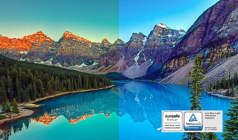 Technologia LG Live Color Low Blue Light z certyfikatem TÜV Rheinland Eyesafe® pomaga chronić Twoje oczy przed niebieskim światłem.