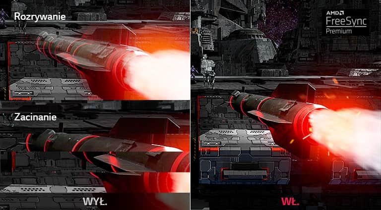 Ruch w grach przy włączonej technologii AMD FreeSync™ Premium Pro i bez niej